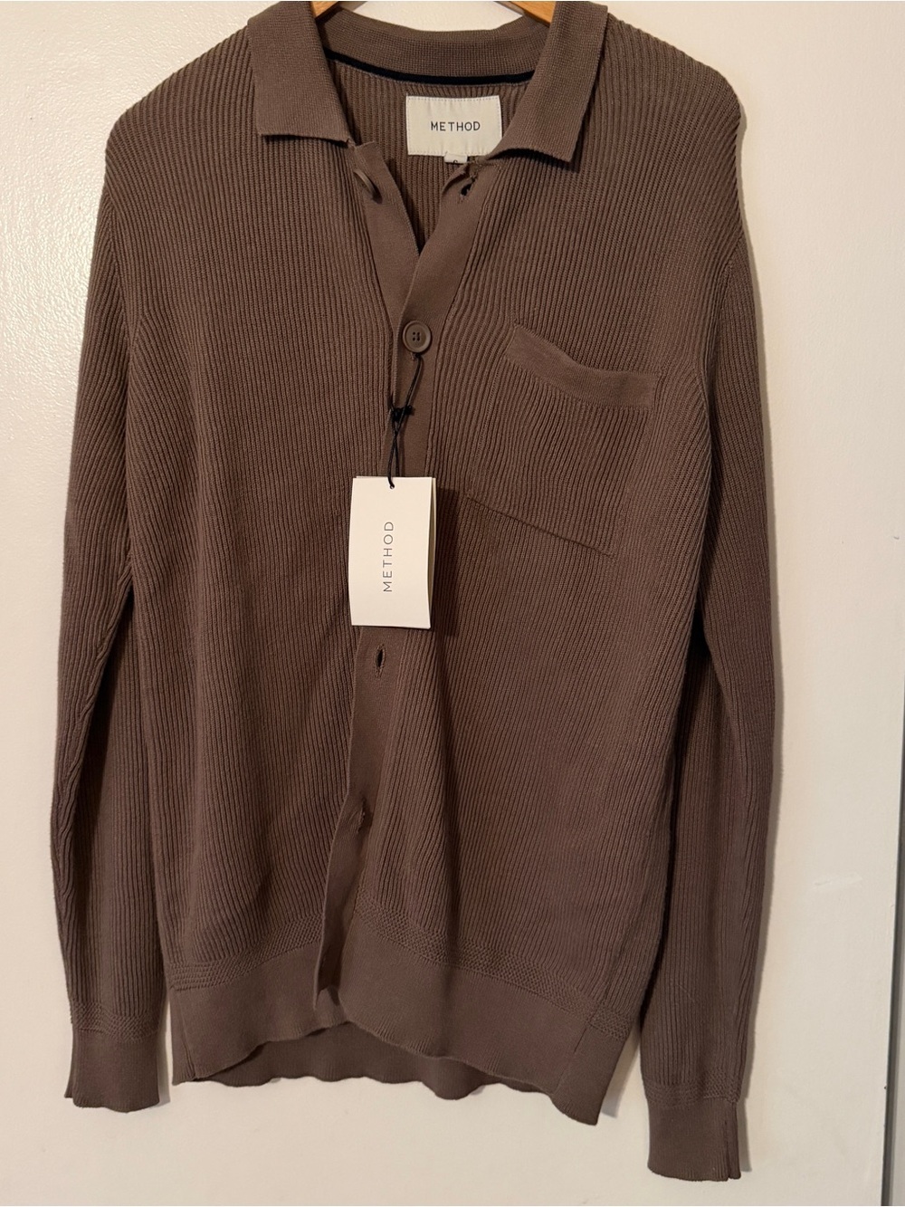 Method Polo Cardigan Sweater Holborn Cotton Button Front Quiet Luxury Size S NWT